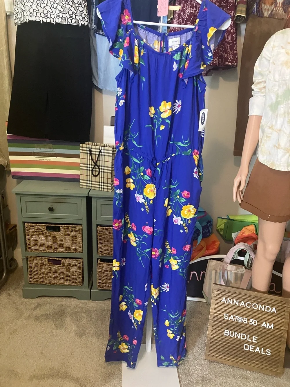 Old Navy Blue Floral Girls Jumpsuit